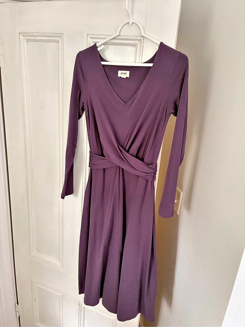 Pact Fit & Flare Wrap Dress Purple Midi Size Small